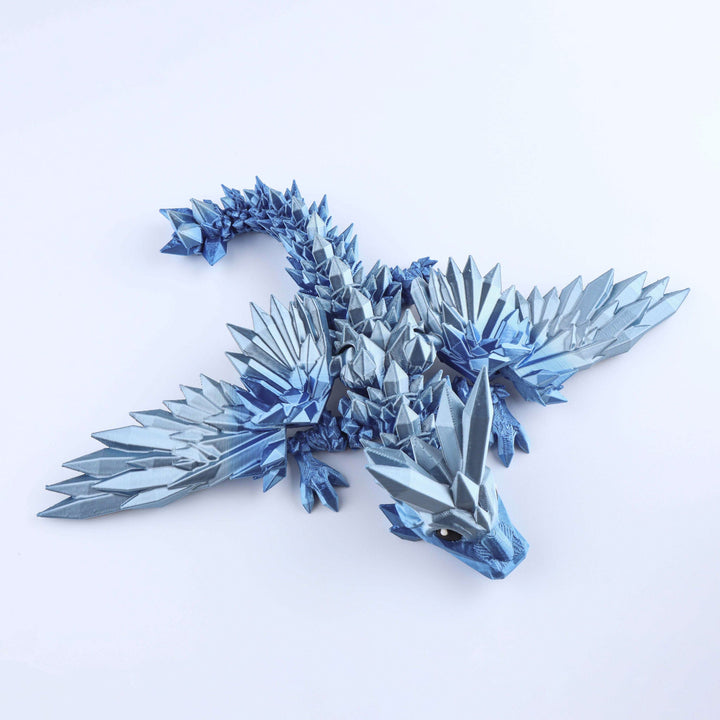 Blue crystal wing baby dragon fidget toy with articulated spiked body and head