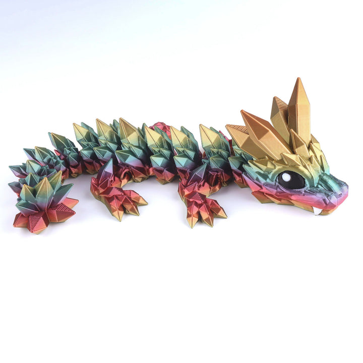 Articulated crystal baby dragon fidget toy, rainbow multicolor facets, big eye