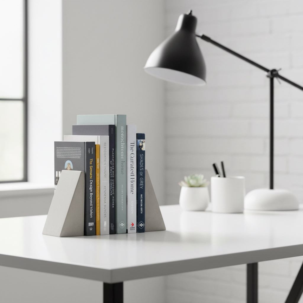 Concrete Angular Bookends: Gray — bookends, [material], Port Living Co.