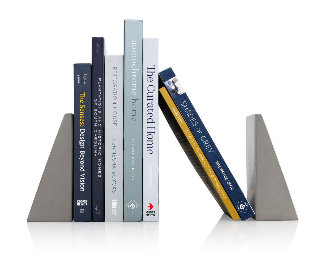 Concrete Angular Bookends: Gray — bookends, [material], Port Living Co.