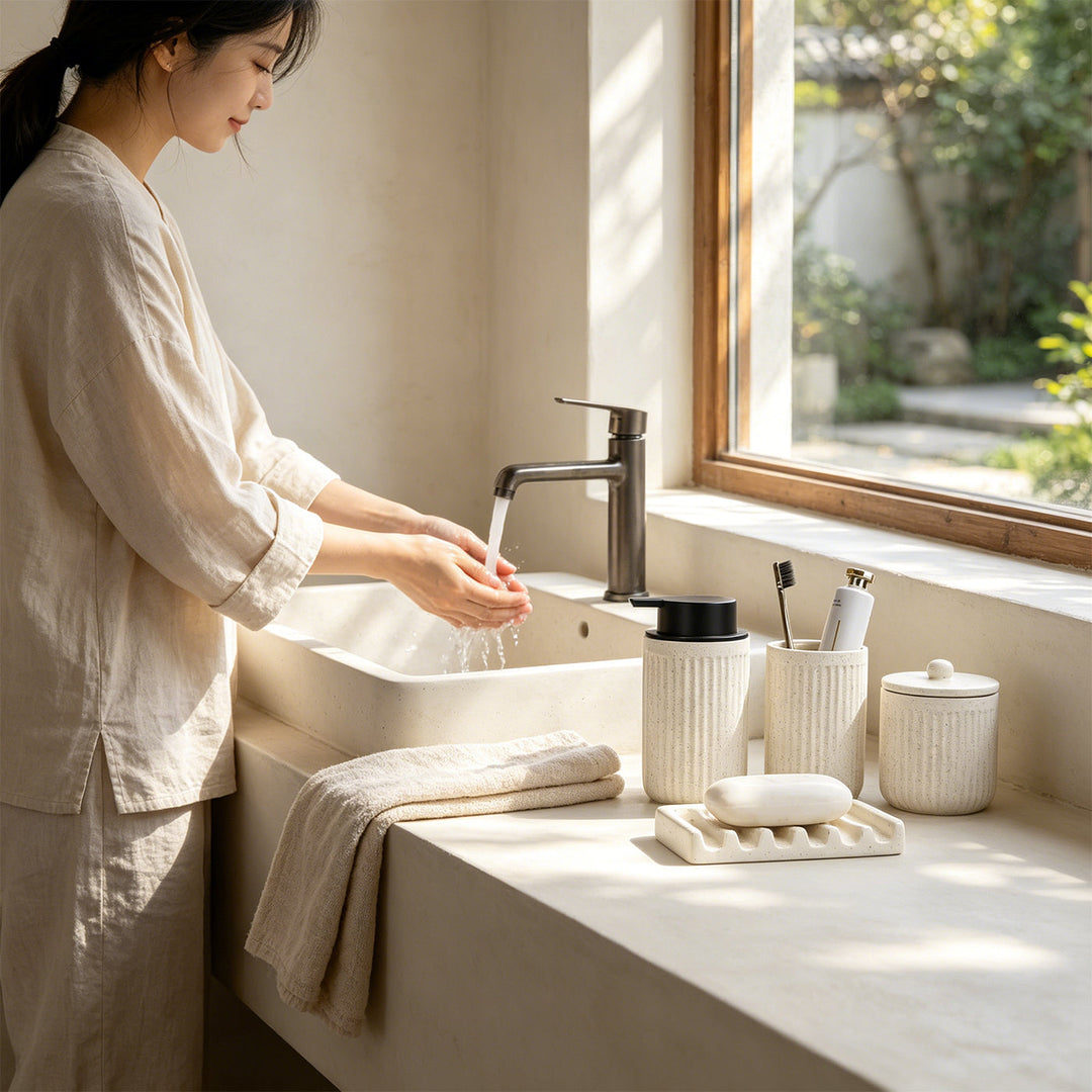 BosilunLife Pockmark Foaming Bathroom Set 4-Piece Recycled Eco-Clay