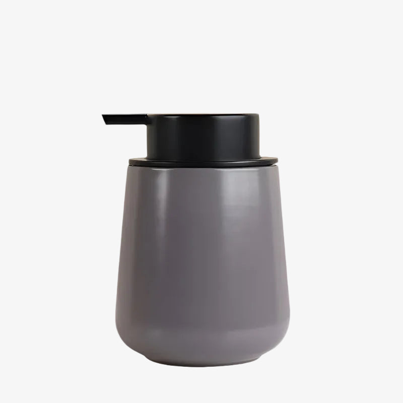 Large ceramic liquid soap dispenser, grey body with black pump