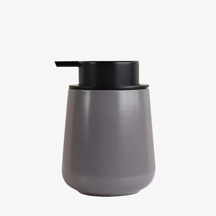 Large ceramic liquid soap dispenser, grey body with black pump