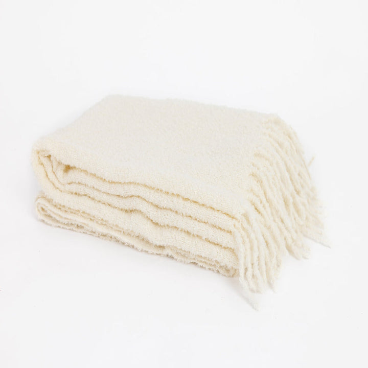 Handloomed Alpaca Bouclé Ivory Throw Blanket From Peru