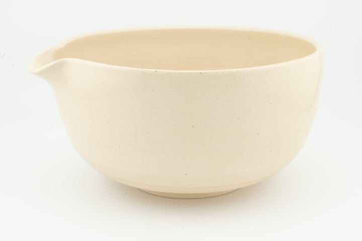 Ceramic bowl with optional spout, matte cream glaze and smooth interior