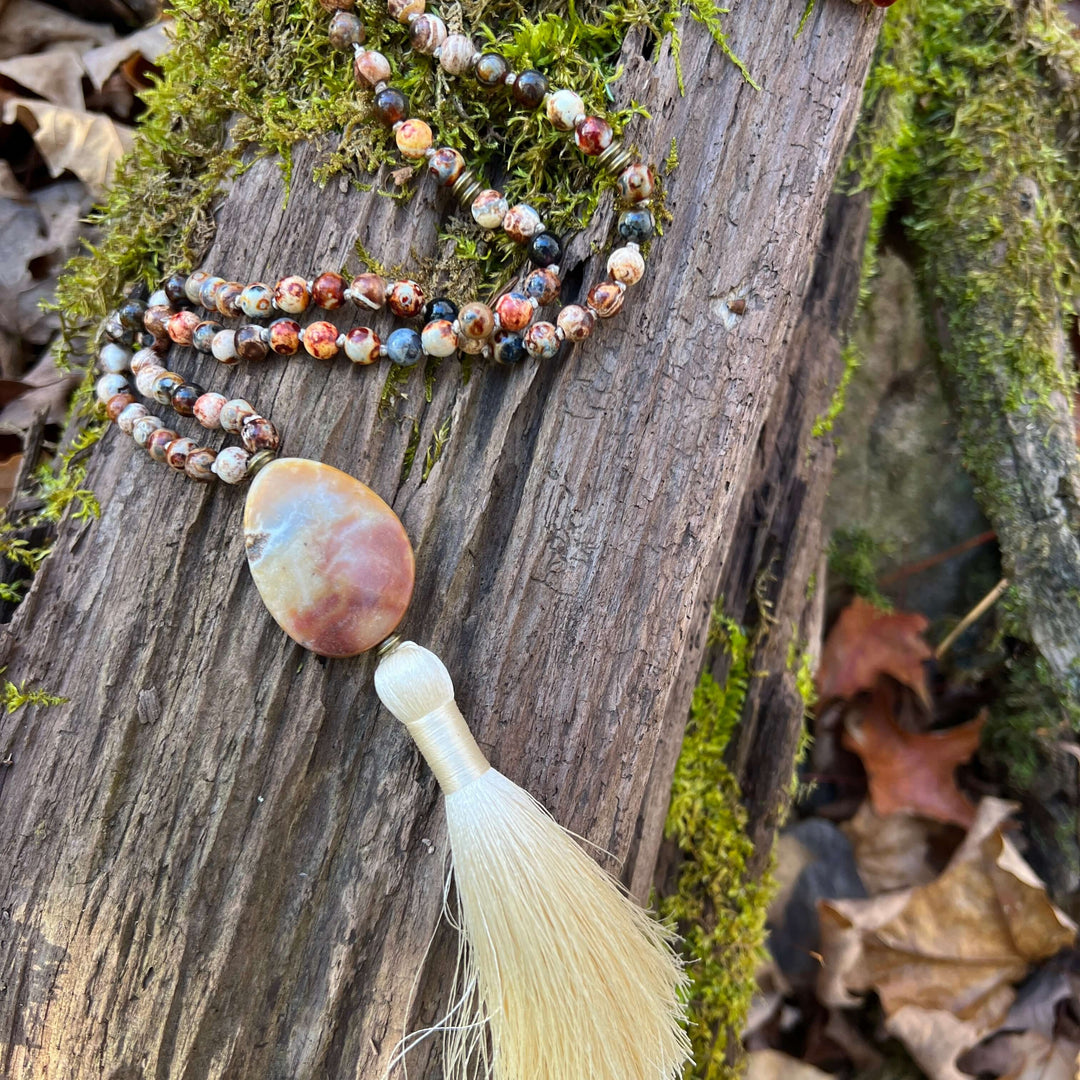 Rooted Strength Meditation Mala – 108 Beads of Ancient Agate & Amazonite