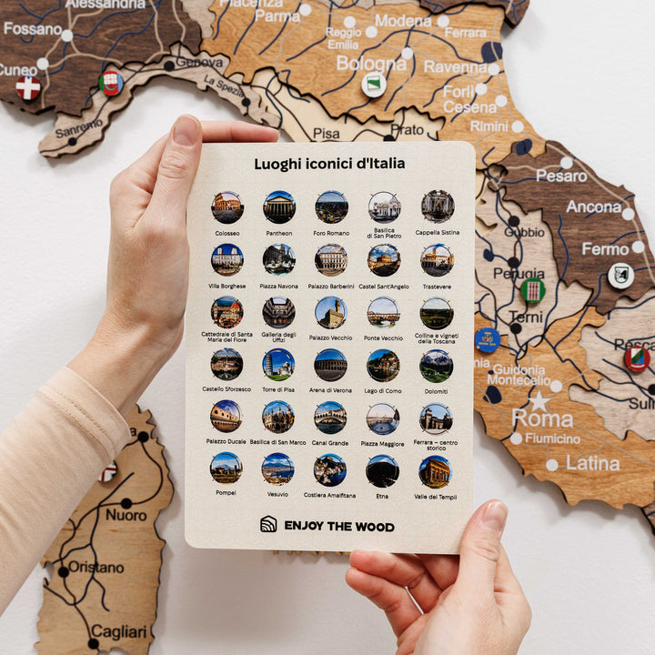 Italy landmark pin set display card with rows of circular enamel pins