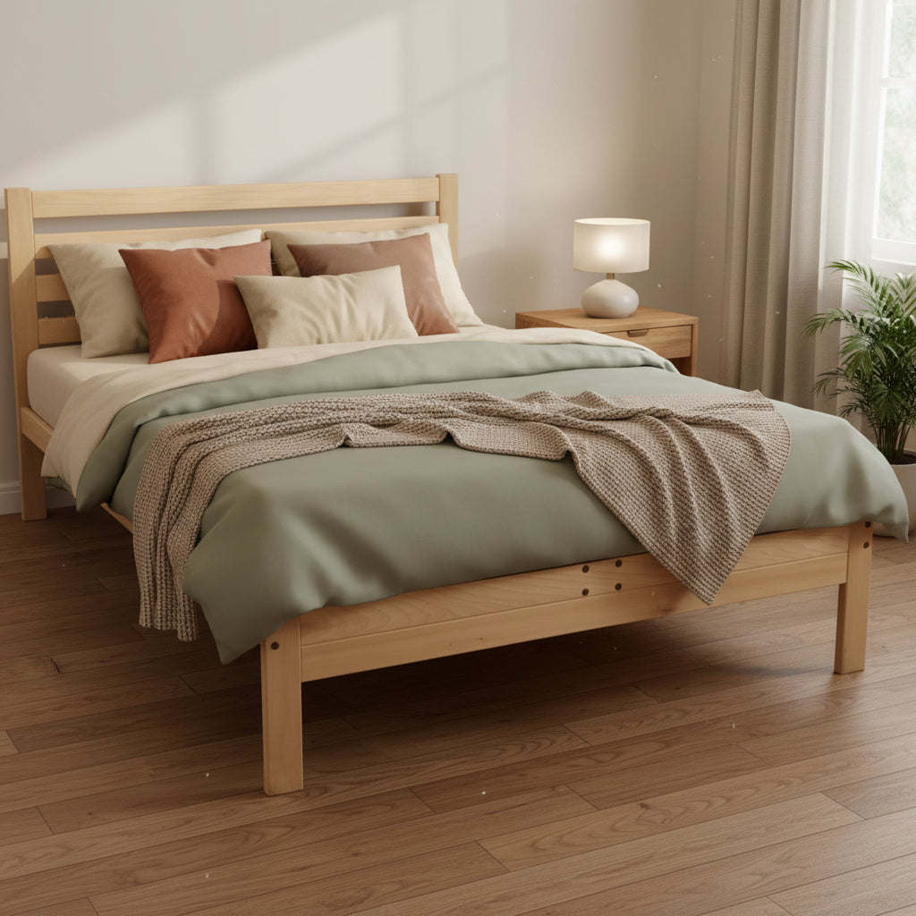 CA size Solid Wood Platform Bed Frame with Slatted Headboard - Made in USA
