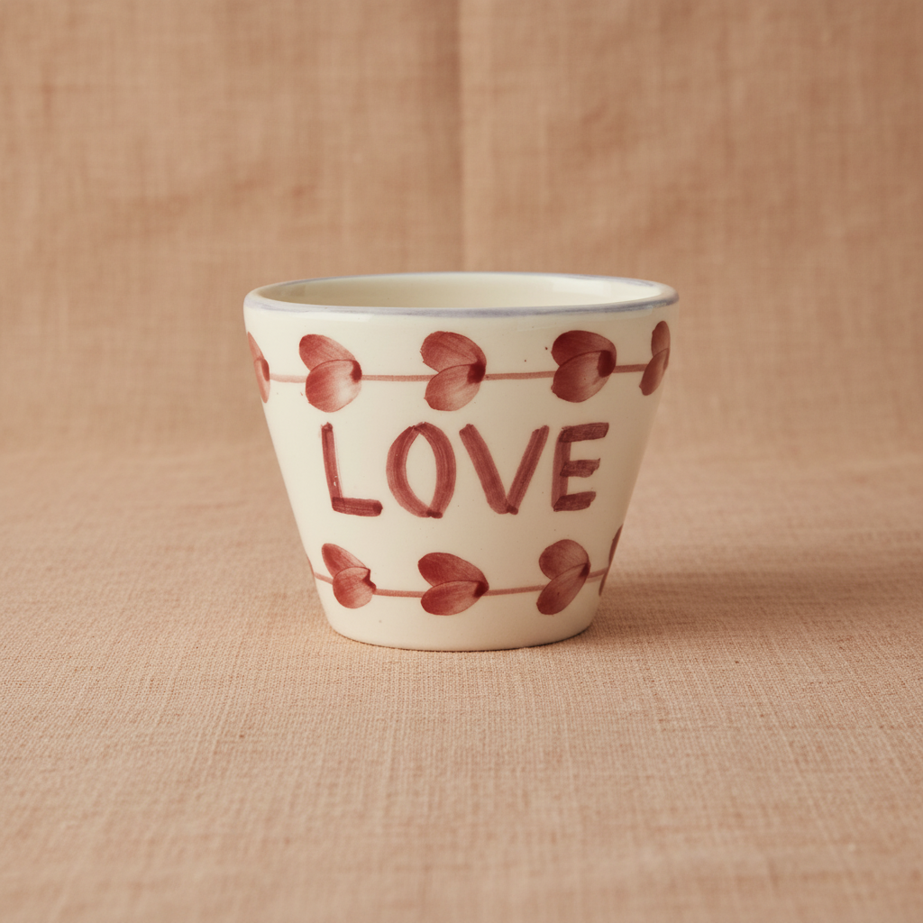 Ceramic Oval Espresso Cup with Hand Painted Love - 2.4 oz