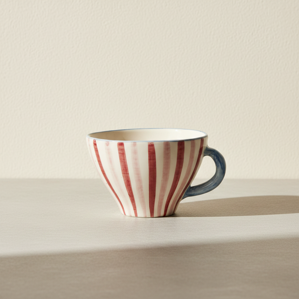 Ceramic Tea Cup with Hand Painted Stripes - 5.0 oz