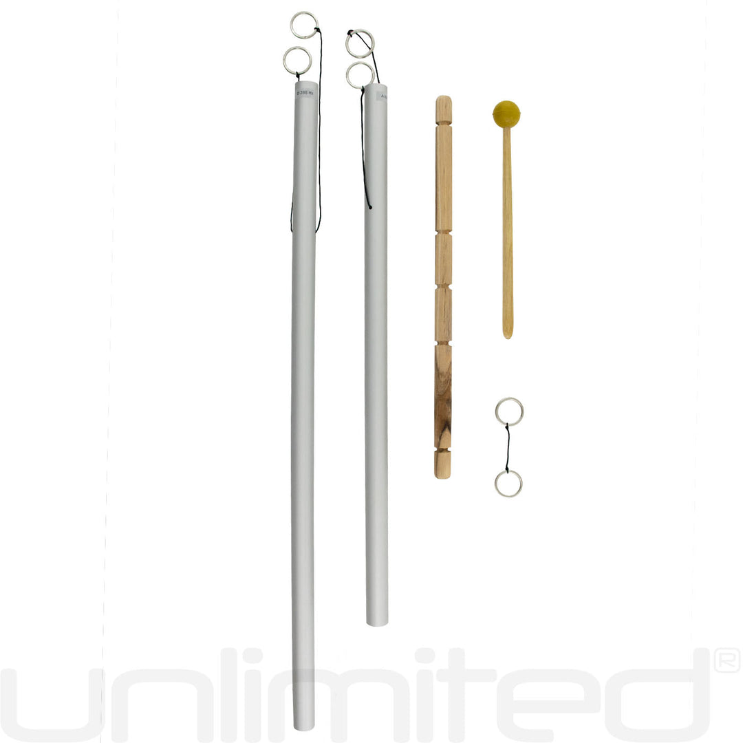 Tuned healing chimes with two silver rods and small wood chime bars, hanging loops