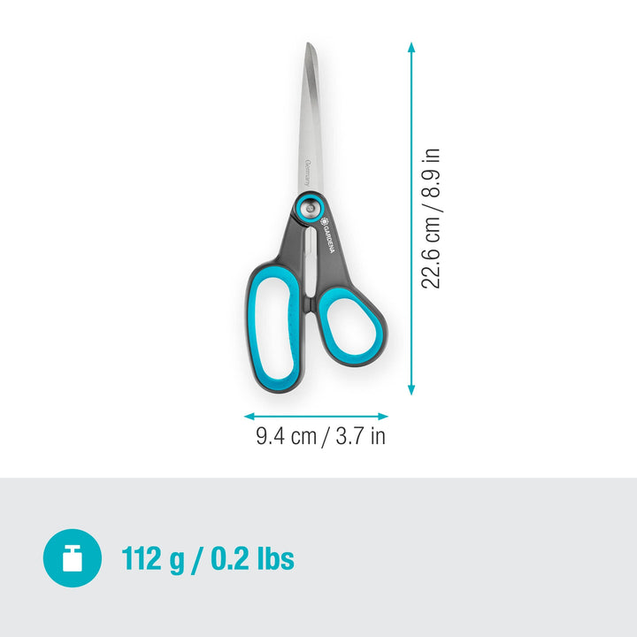 Gardena MultiCut scissors with size measurements shown: 9.4 cm wide