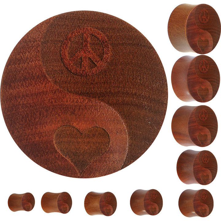 Organic Sawo Wood Yin-Yang Peace-Love Saddle Plug