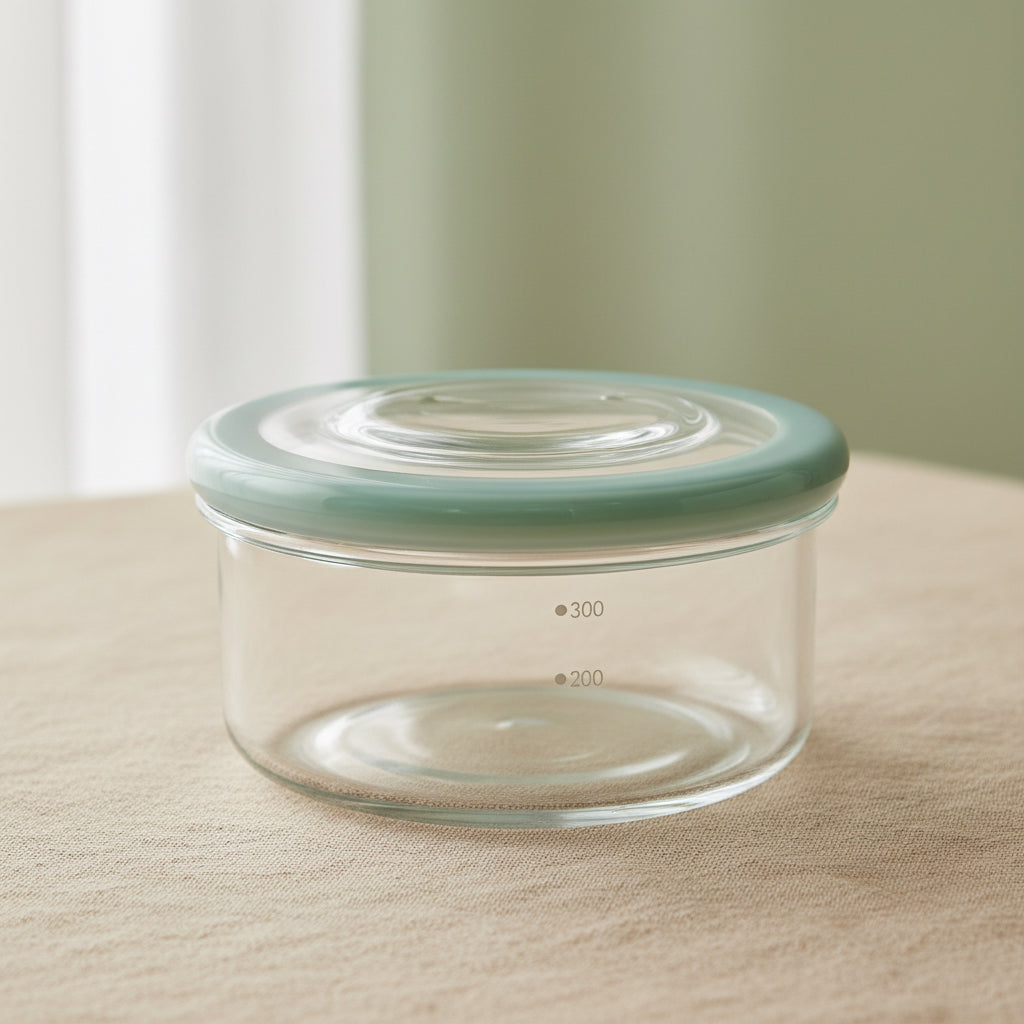 Hario Cycle Ware Round Glass Container–Silicone‑Edge Lid (17 oz)