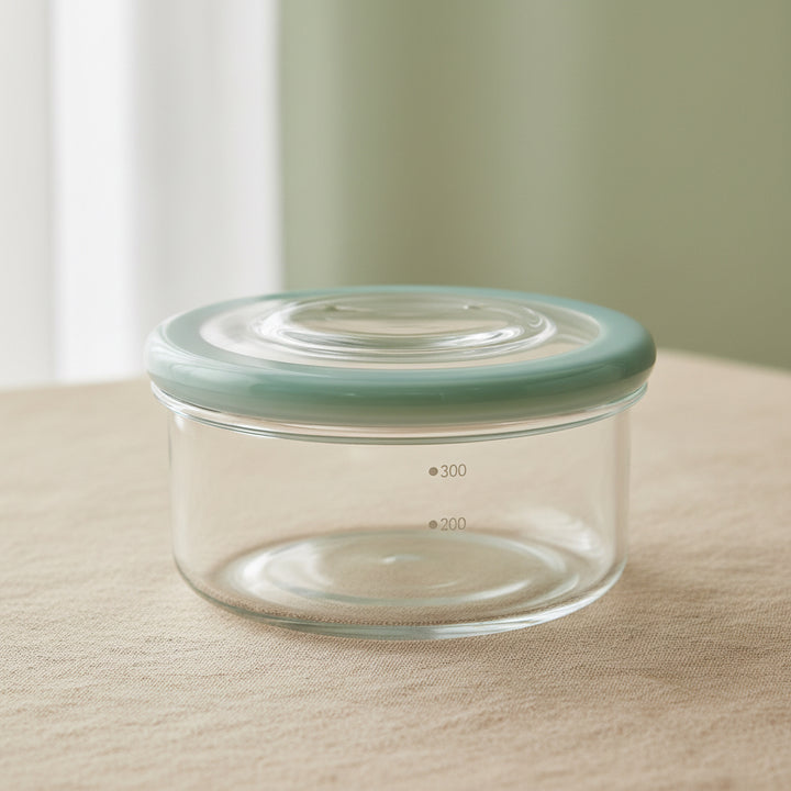 Hario Cycle Ware Round Glass Container–Silicone‑Edge Lid (17 oz)