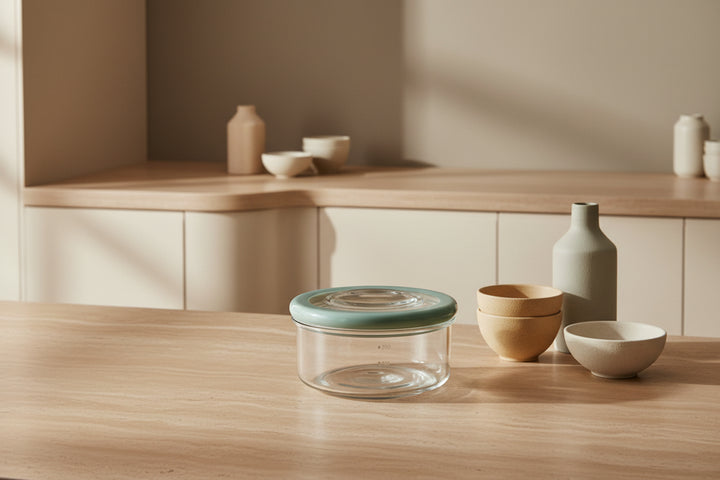 Hario Cycle Ware Round Glass Container–Silicone‑Edge Lid (17 oz)