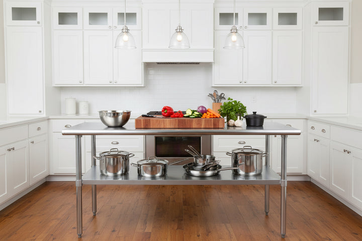 Robust 30-by-24-inch Stainless-Steel Kitchen Work Table with Backsplash