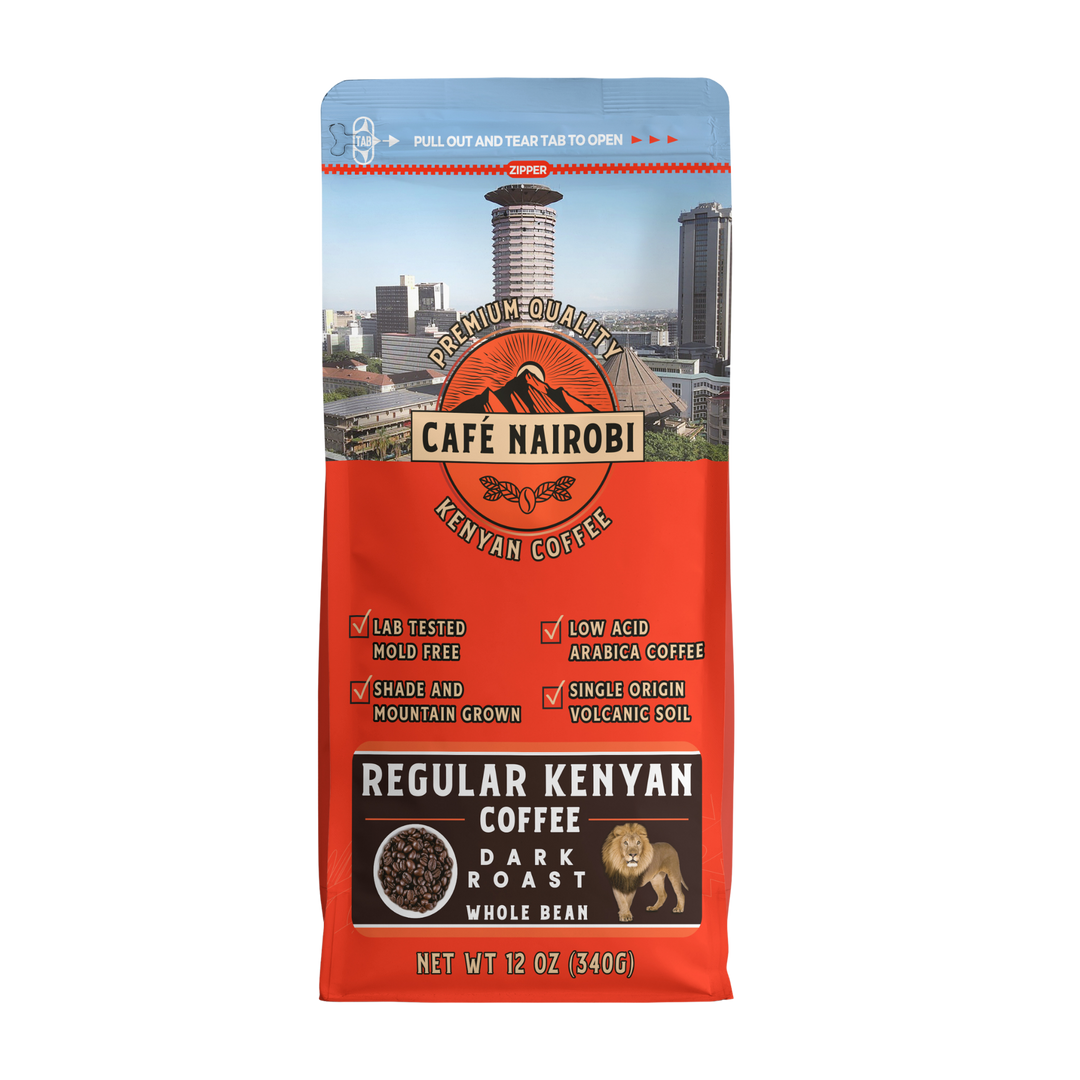 Café Nairobi dark roast whole bean Kenyan coffee bag, 12 oz
