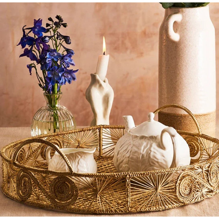 Caracoli Round Handwoven Decorative Iraca Tray — Tray, [material], MacondoForever