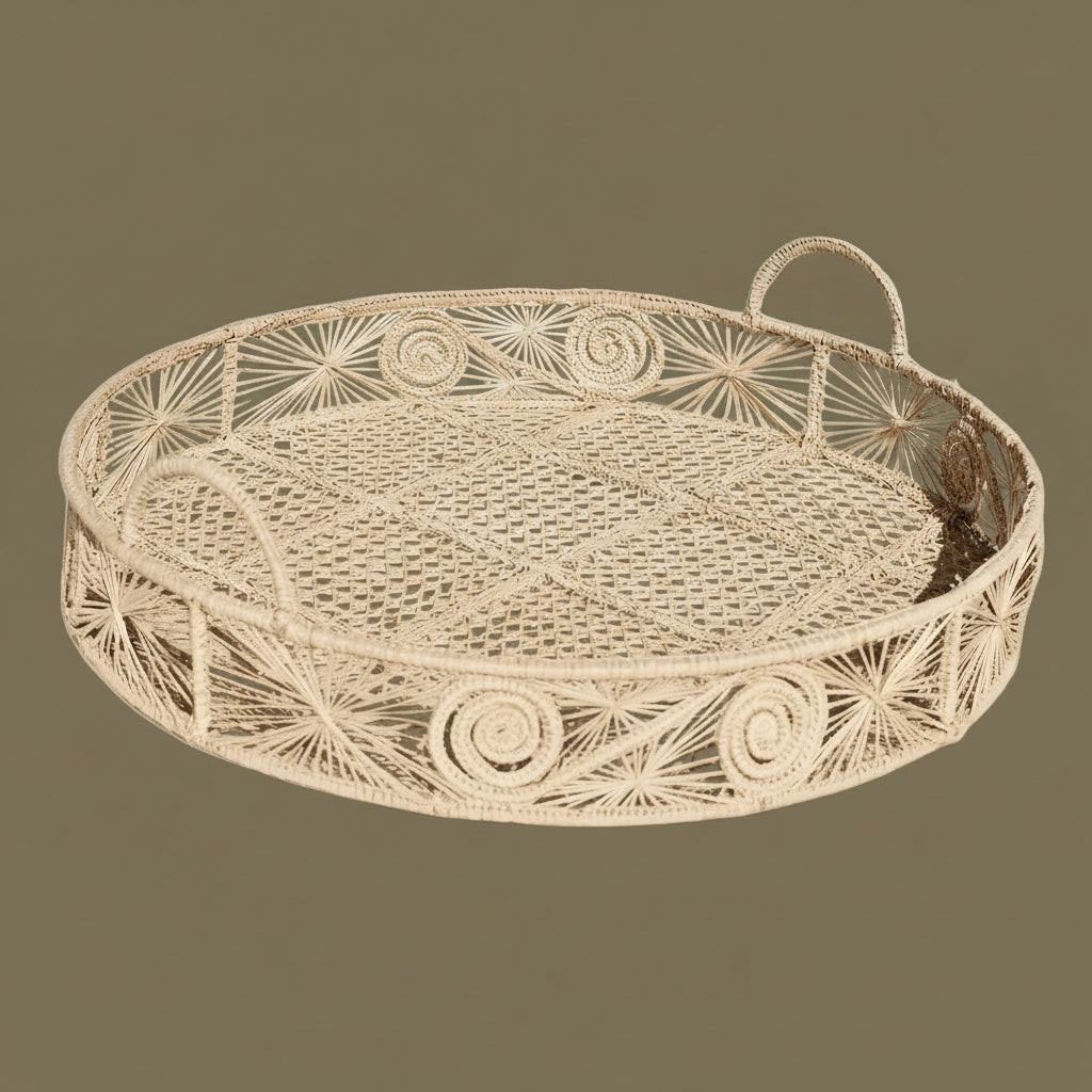 Caracoli Round Handwoven Decorative Iraca Tray — Tray, [material], MacondoForever