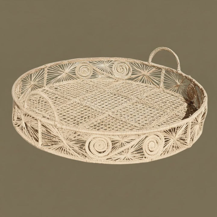 Caracoli Round Handwoven Decorative Iraca Tray — Tray, [material], MacondoForever