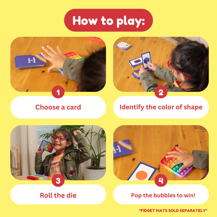 Card game instructions with four steps for choosing, identifying, and rolling
