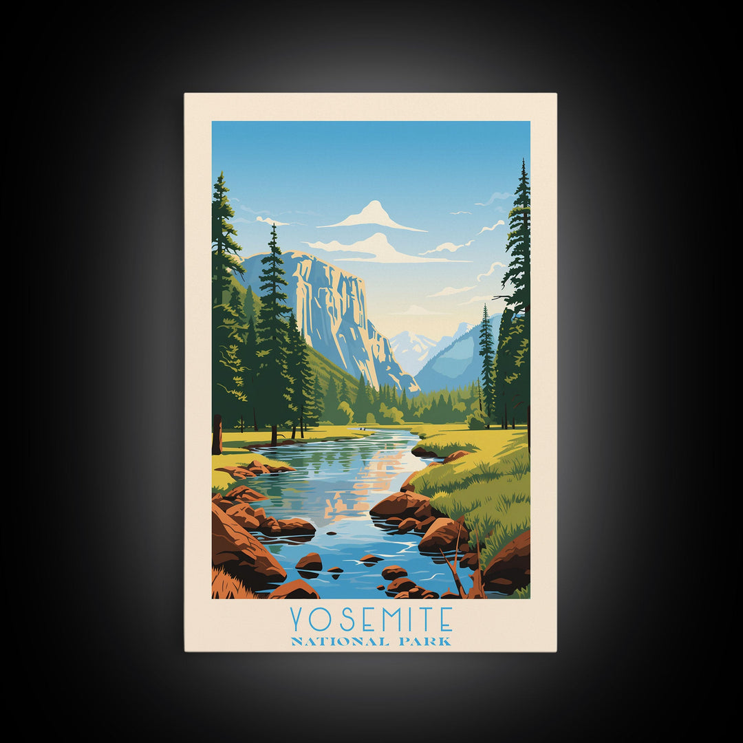 Yosemite National Park California Travel Art, National Park Print, Minimalist Travel Art, Midcentury Modern Style Landscape Painting