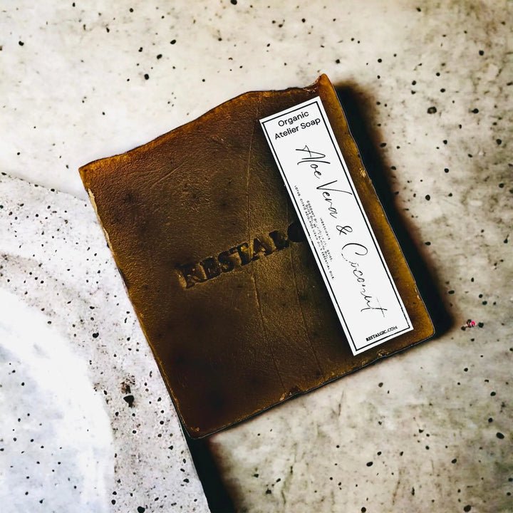 Organic aloe vera soap bar with white label