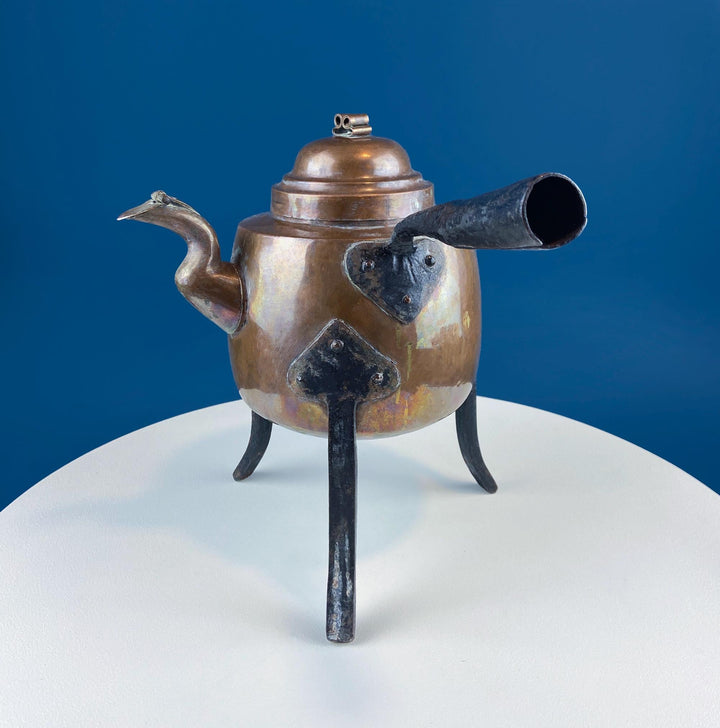 Large Hand‑Pounded Turkish Copper Teapot with Hinged Spout Cover