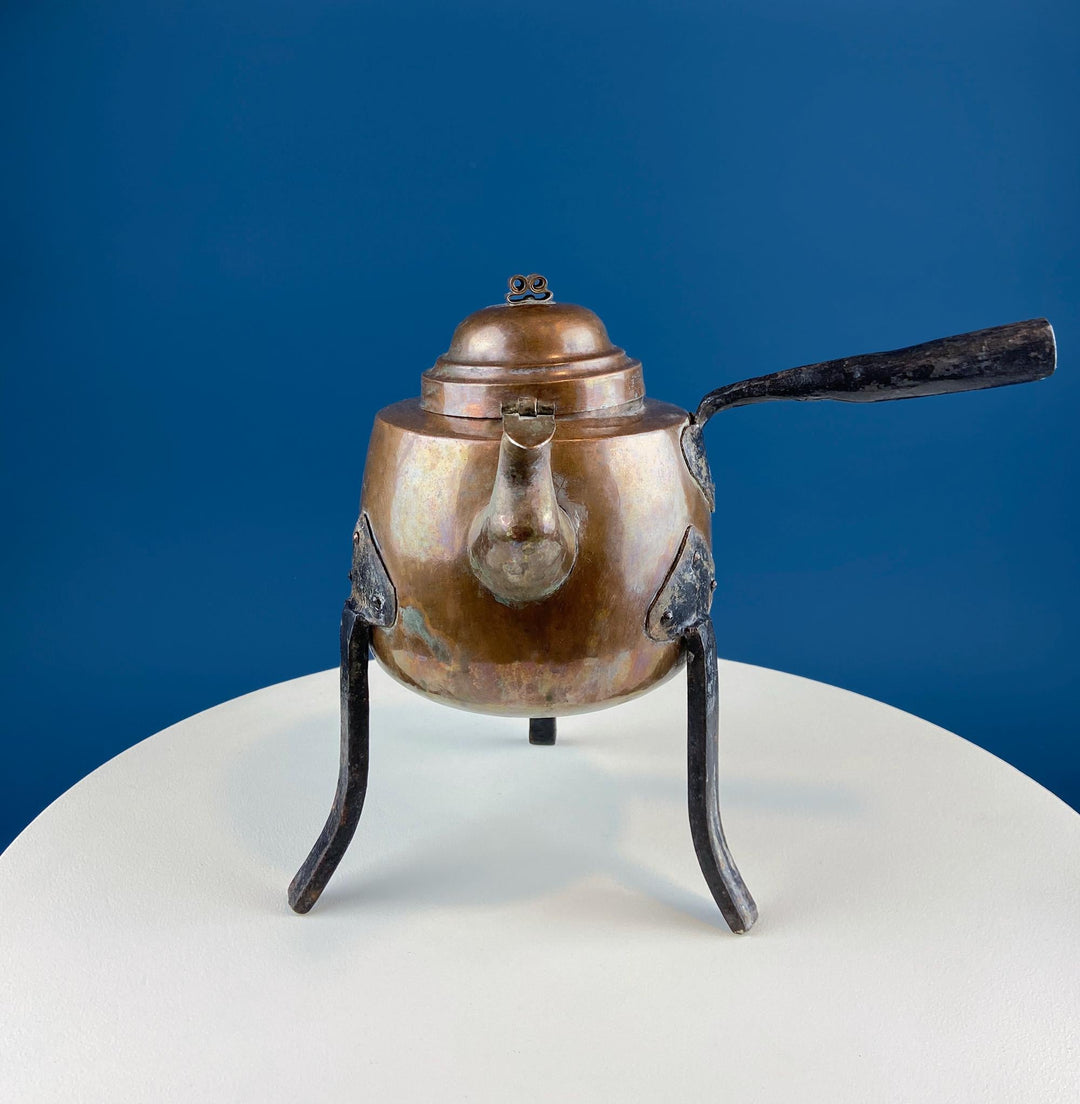 Large Hand‑Pounded Turkish Copper Teapot with Hinged Spout Cover
