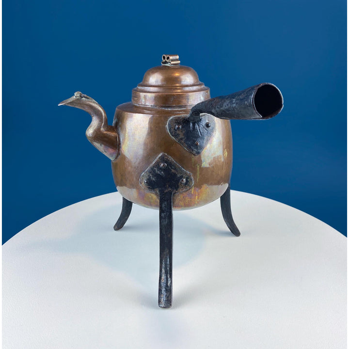 Large Hand‑Pounded Turkish Copper Teapot with Hinged Spout Cover