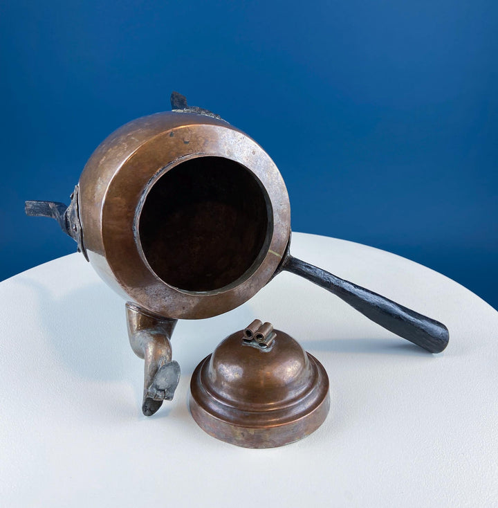 Large Hand‑Pounded Turkish Copper Teapot with Hinged Spout Cover