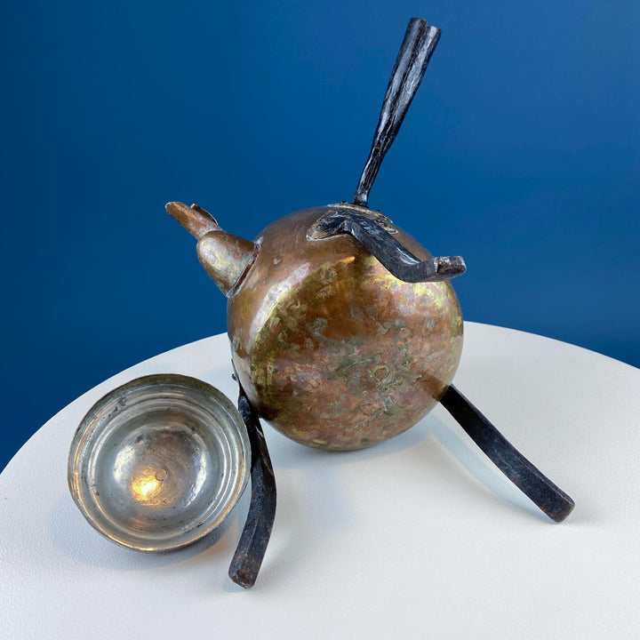 Large Hand‑Pounded Turkish Copper Teapot with Hinged Spout Cover