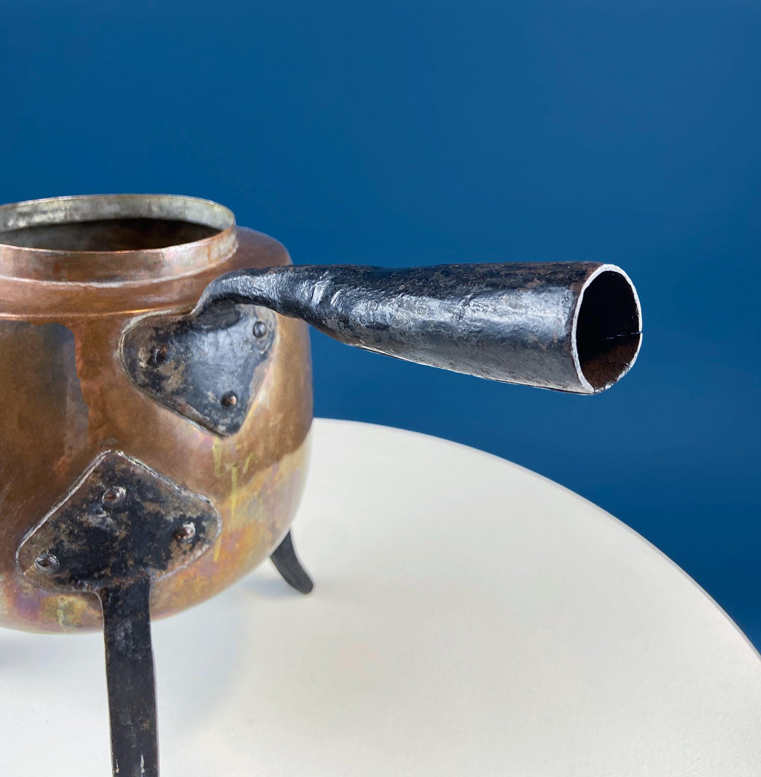Large Hand‑Pounded Turkish Copper Teapot with Hinged Spout Cover