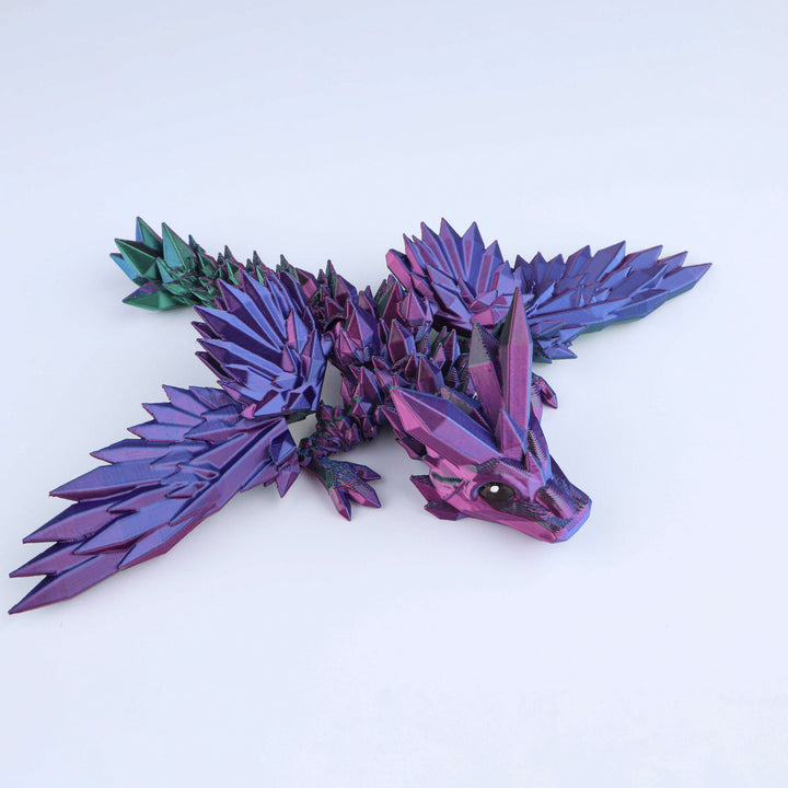 Crystal wing tadling dragon fidget toy, purple and teal iridescent crystal wings