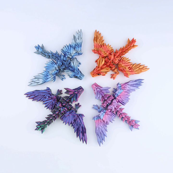 Crystal wing dragon fidget toy set, assorted multicolor crystal dragons