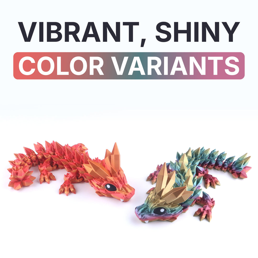 Articulated crystal baby dragon fidget toy set with red and rainbow color options