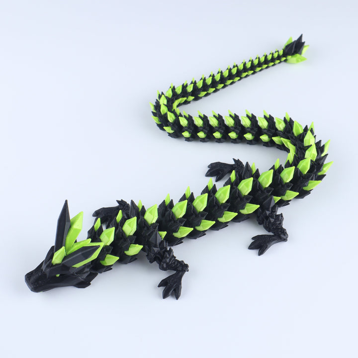 Articulated crystal dragon fidget toy with black and neon green color
