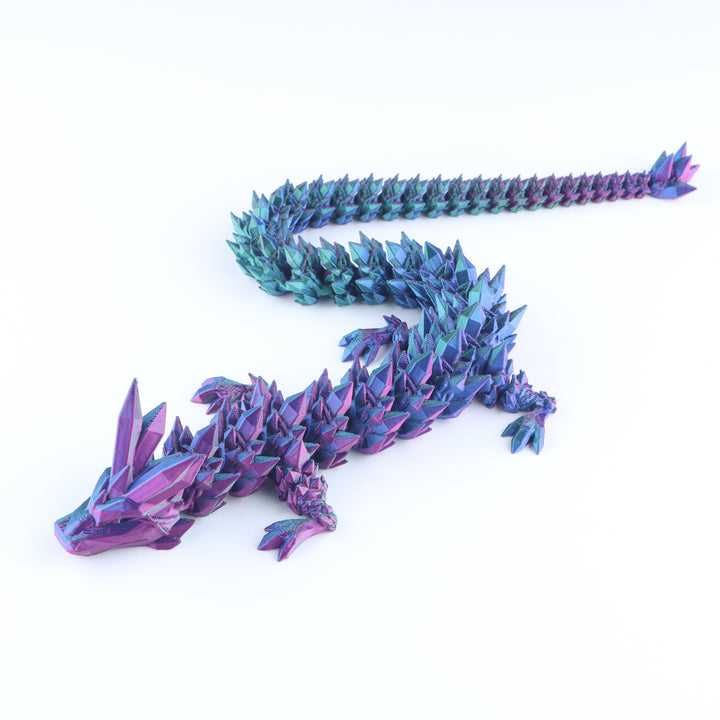Iridescent blue and purple crystal articulated dragon fidget toy with articulated legs