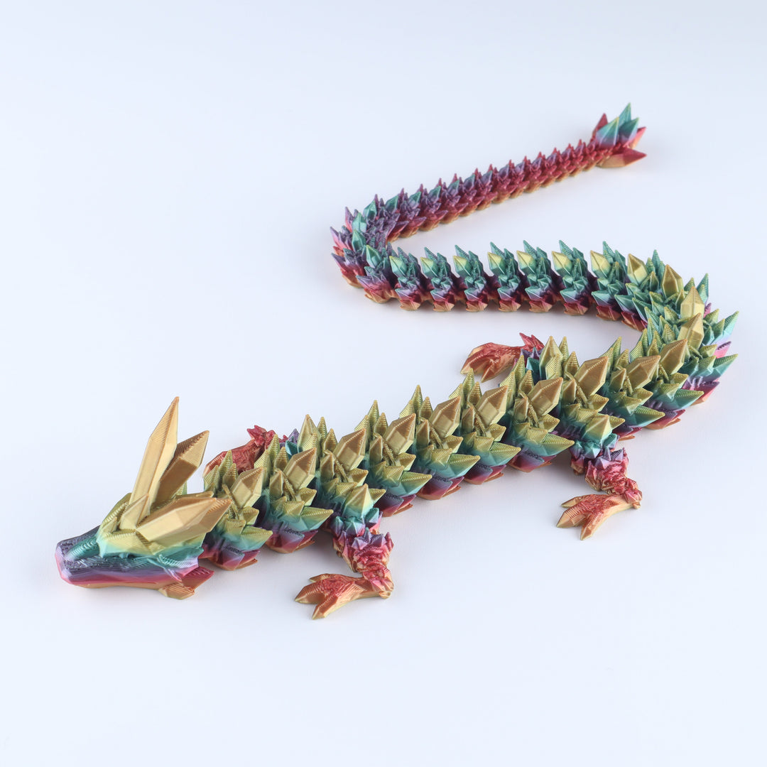 Multicolor gold and red crystal articulated dragon fidget toy with faceted claws