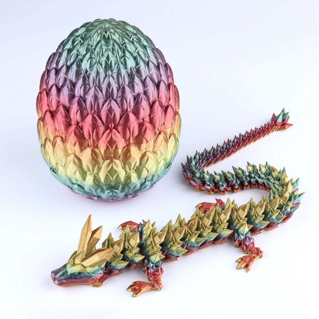 Multicolor crystal dragon fidget toy with faceted egg shell and flexible rainbow dragon