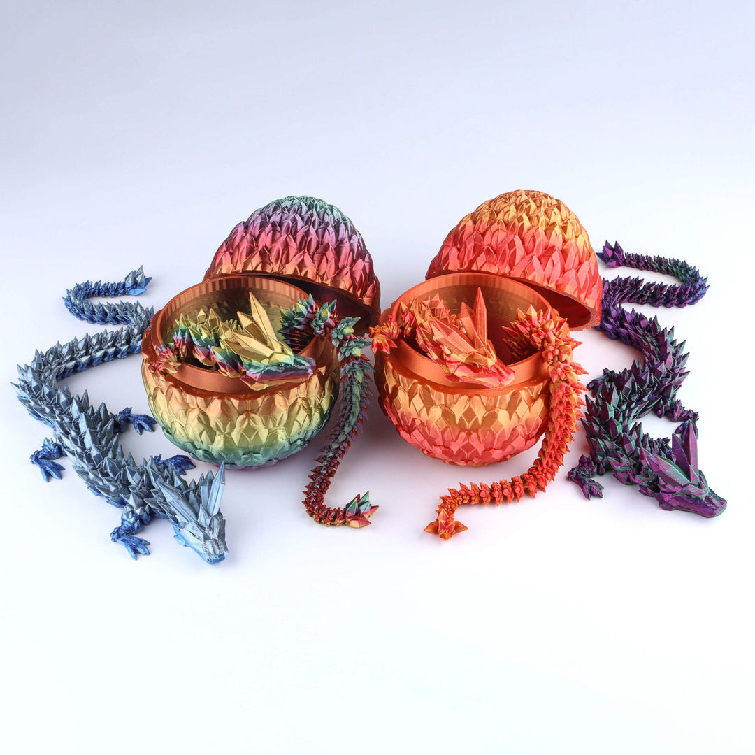 Shiny rainbow crystal dragon fidget toy with faceted egg shell and flexible dragon limbs