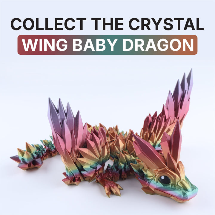 Multicolor crystal-wing baby dragon fidget toy with faceted scales and jointed body