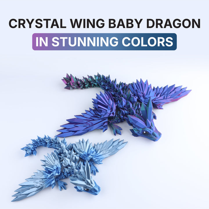 Blue crystal-wing baby dragon fidget toy with faceted wings and curled tail