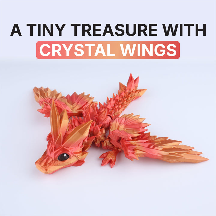 Crystal wing tadling dragon fidget toy, red-orange crystal wings and head