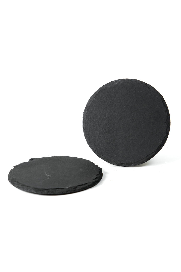 Slate round coaster set, unengraved dark slate discs