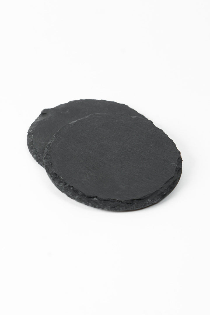 Slate round coaster set, single unengraved dark slate disc