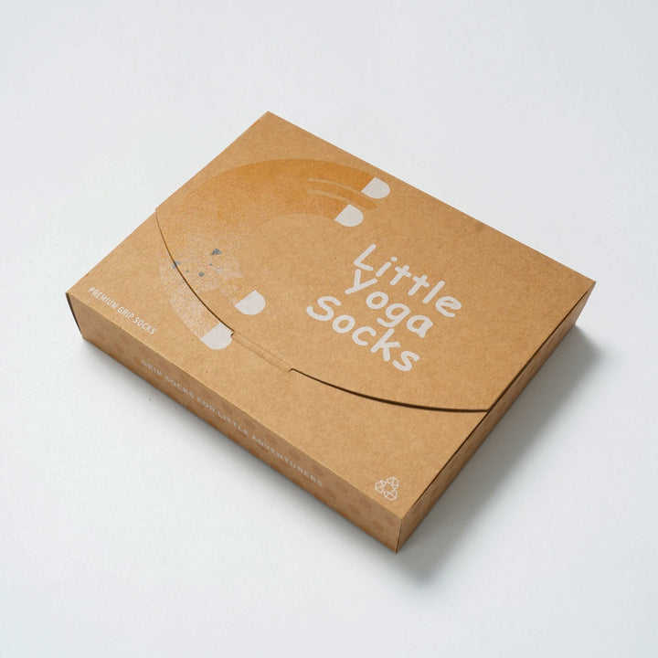 Little Logs socks gift box packaging in brown kraft with printed branding