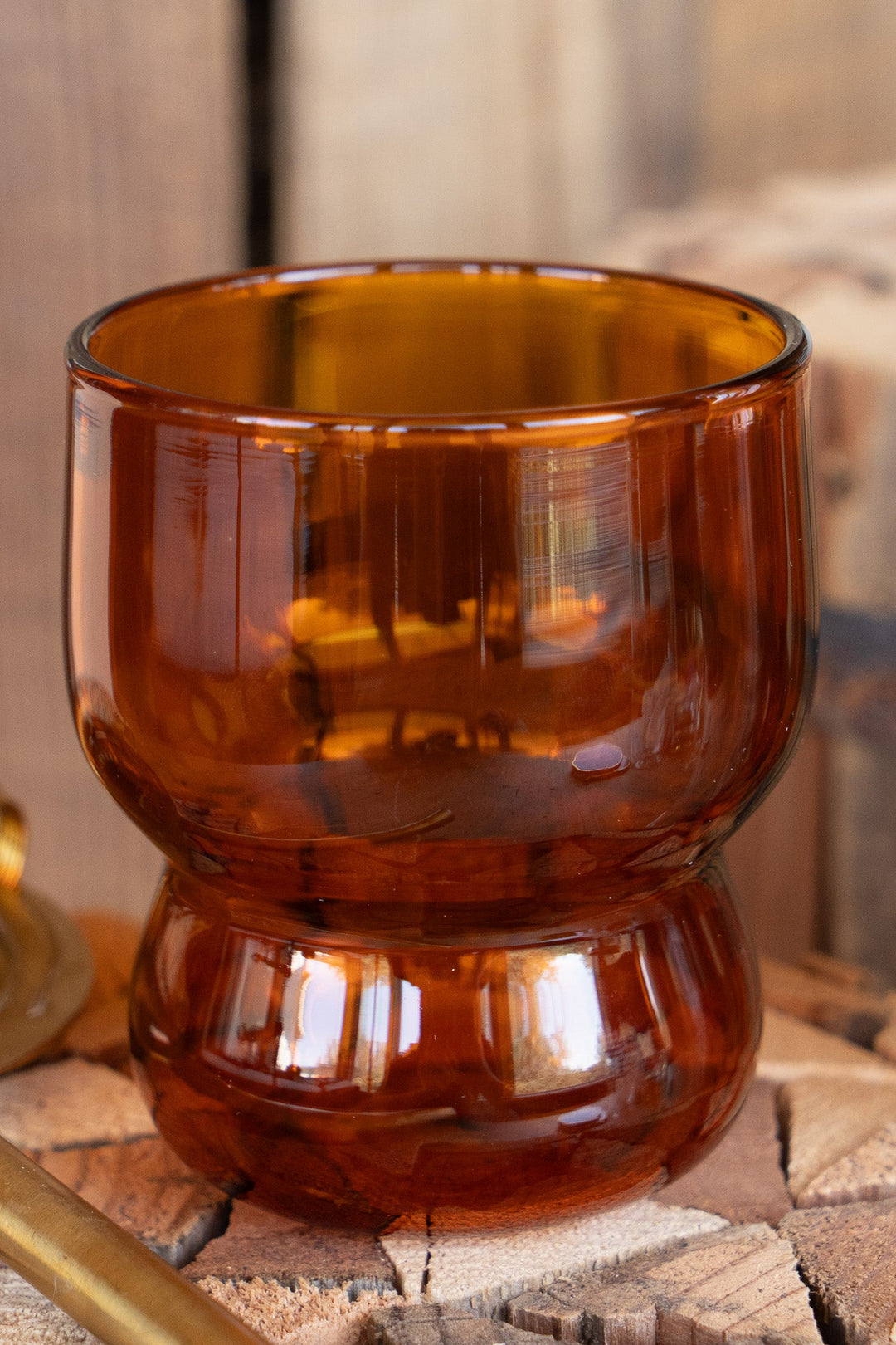Amber orange bubble juice glass, round bowl shape