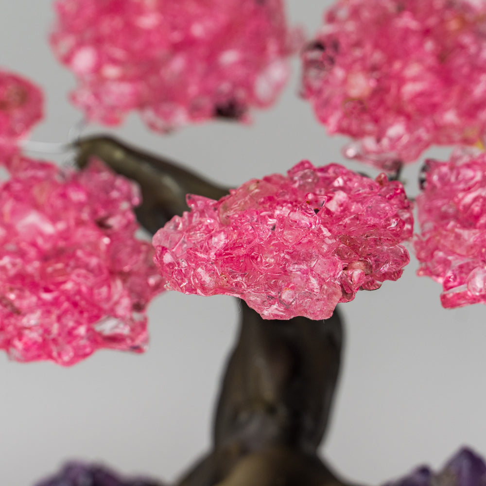 Genuine Rose Quartz Clustered Gemstone Tree on Amethyst Matrix (4 inches)(The Love Tree)
